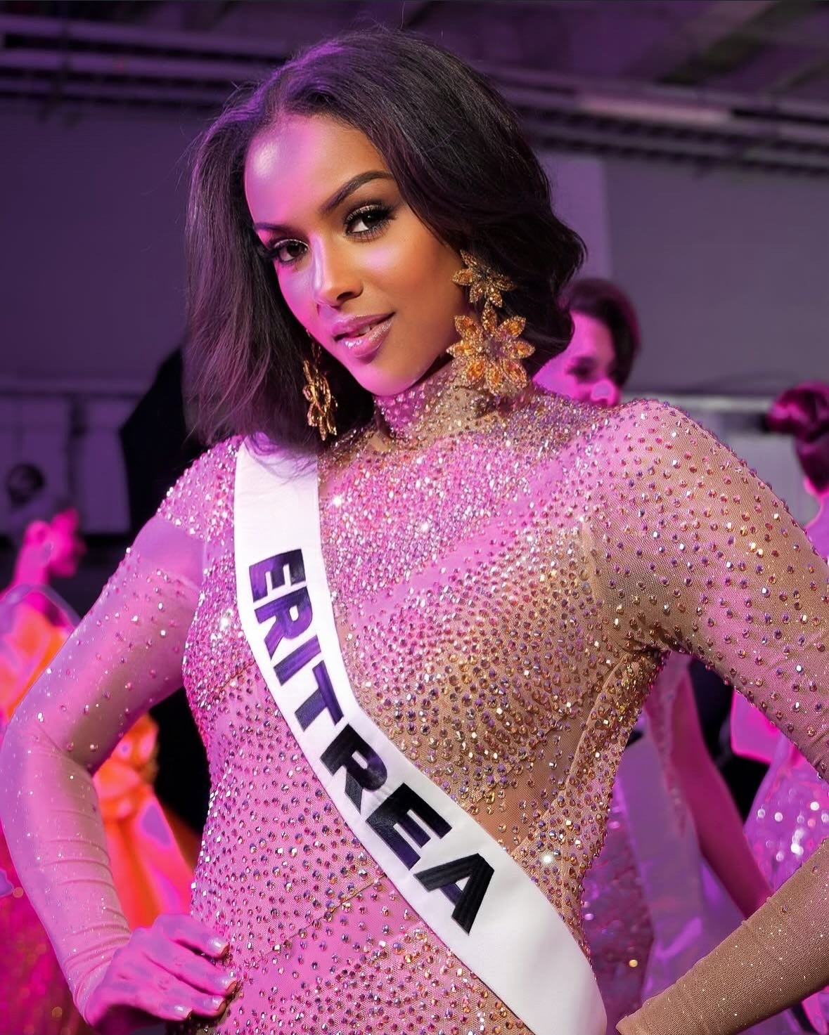 Snit Habteab Tewoldemedhin in her official sash as Miss World Eritrea 2026.