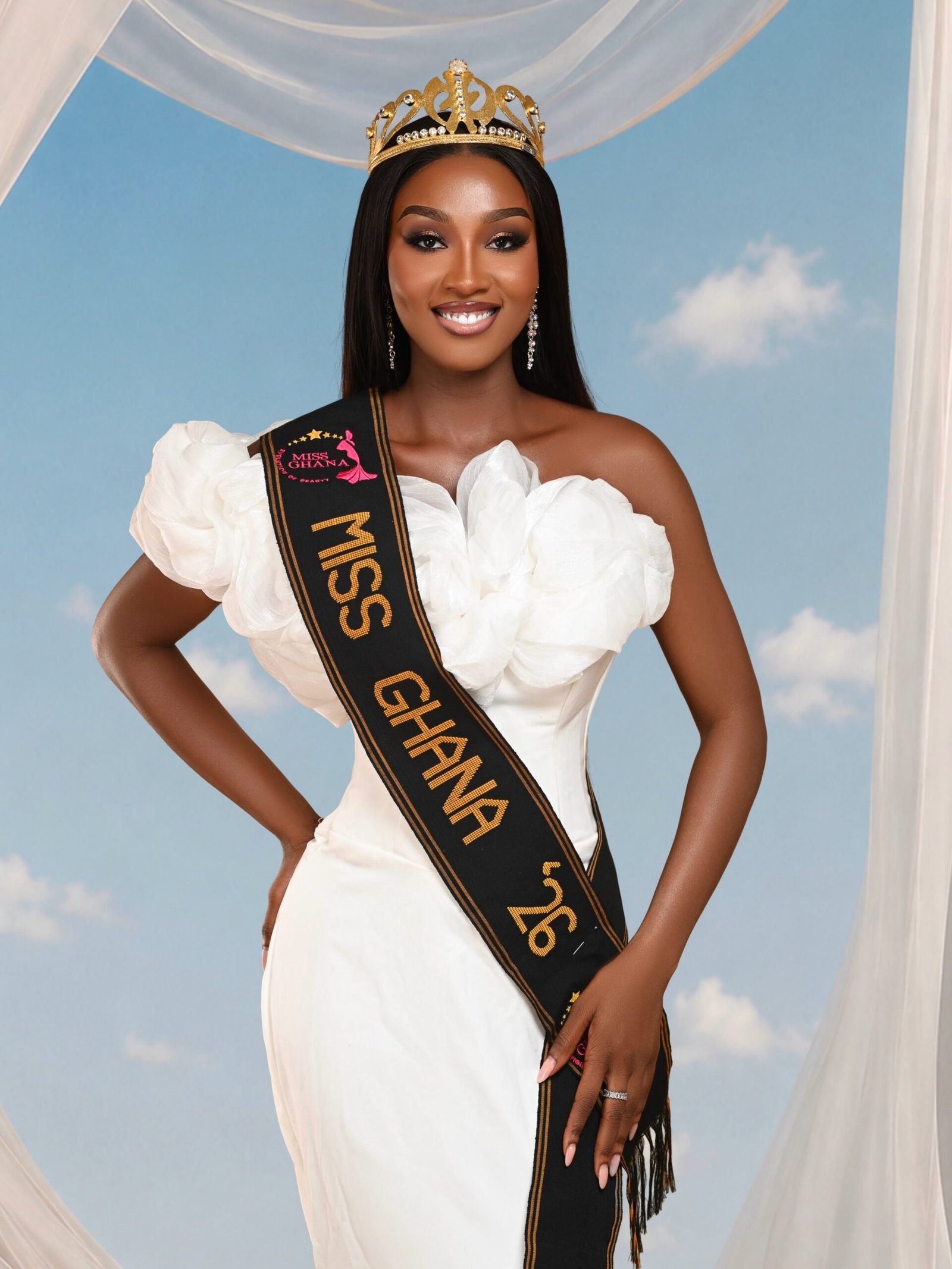 Rumzia Sule in her crown and official sash as Miss World Ghana 2026.