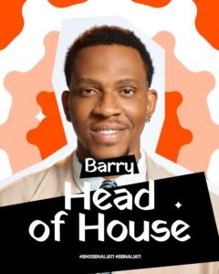 BBNaija housemate Barry smiling with Head of House announcement text and hashtags BNXBBNaija11 and BBNaija11.