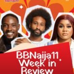 BBNaija Season 11 Week 8 recap graphic sponsored by Minimie.