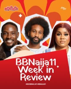 BBNaija Season 11 Week 8 recap graphic sponsored by Minimie.