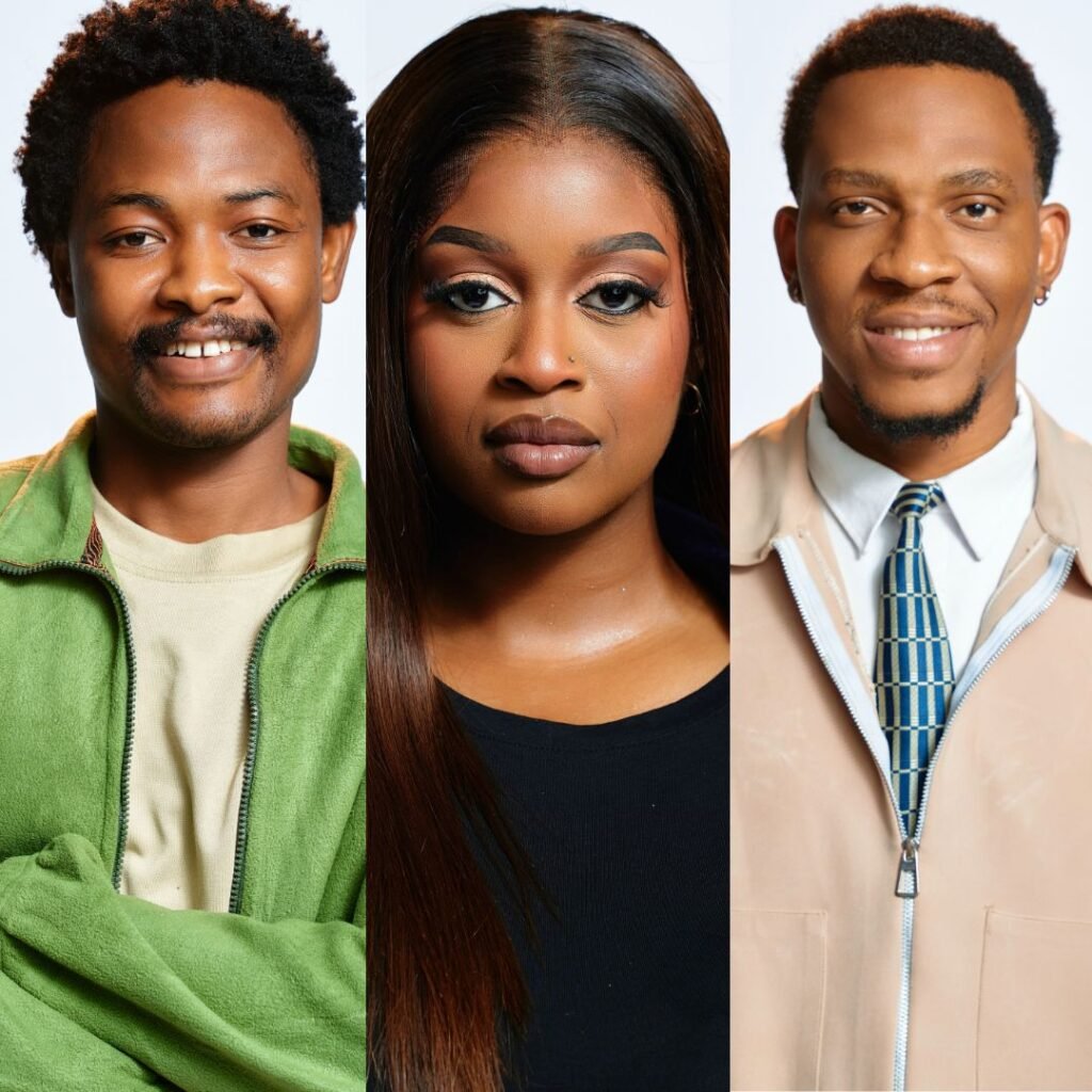 Big Brother Naija Season 11 finalists Aikou, Temi Nkem, and Barry featured together.
